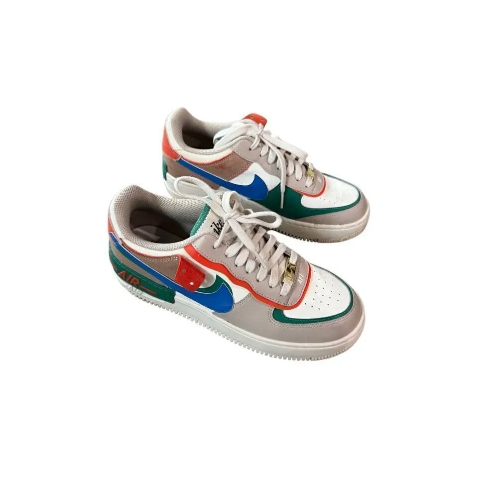 Nike Womens Blue Green Sail Signal Air Force 1 Shadow Sneaker Shoes Size 9.5